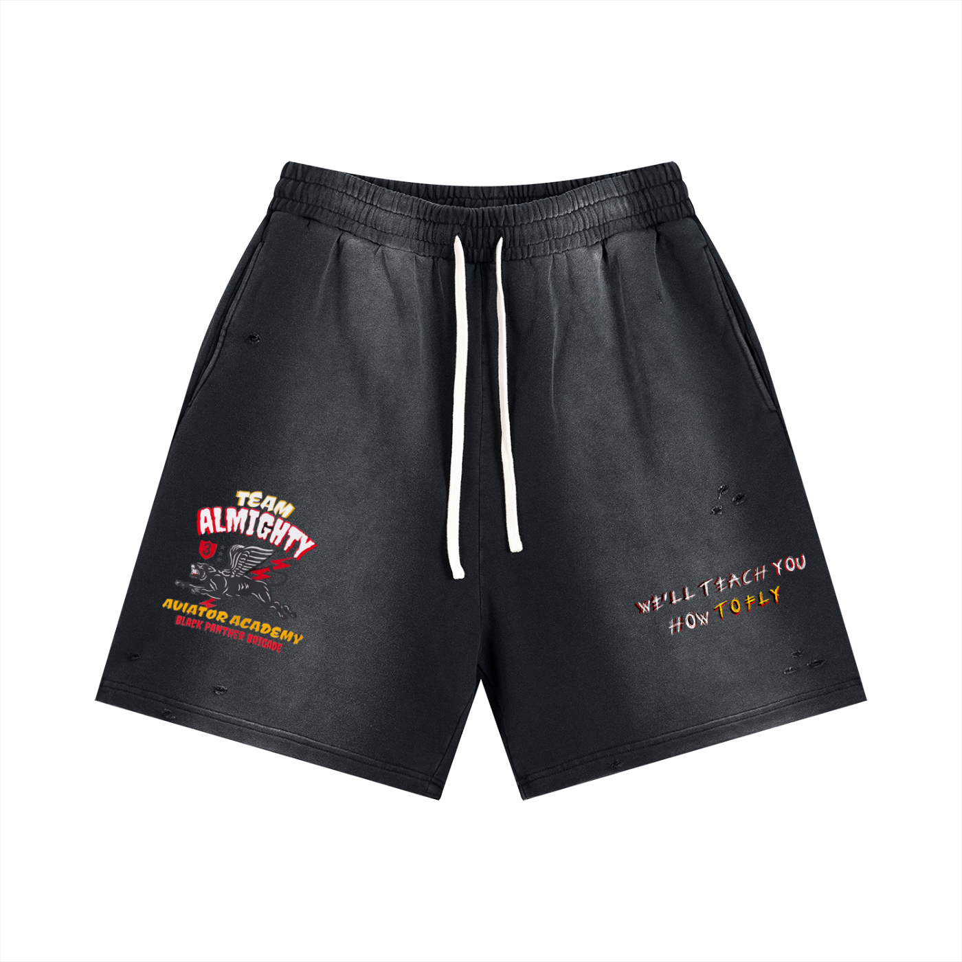 TEAM ALMIGHTY X NO HEZI Sun Faded Shorts