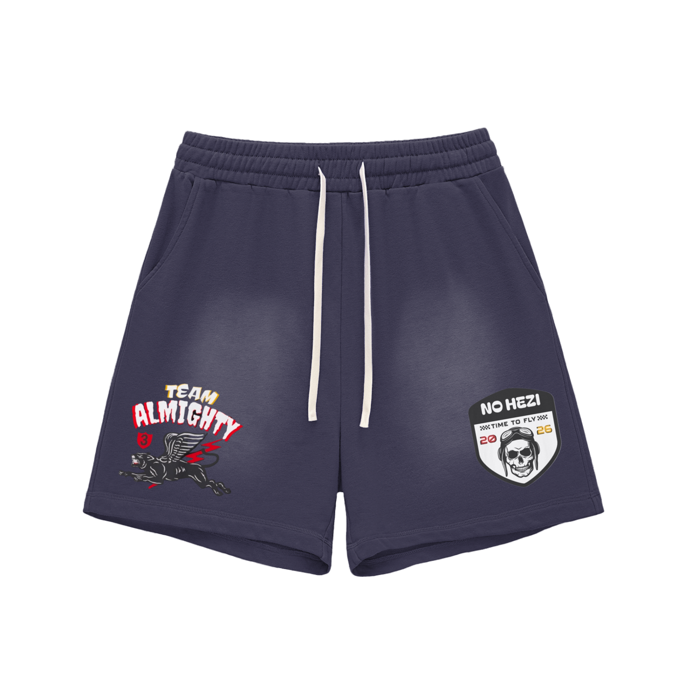 TEAM ALMIGHTY X NO HEZI Sun Faded Shorts