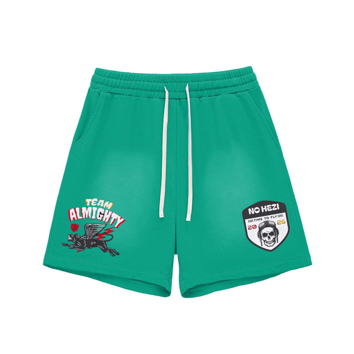 TEAM ALMIGHTY X NO HEZI Sun Faded Shorts