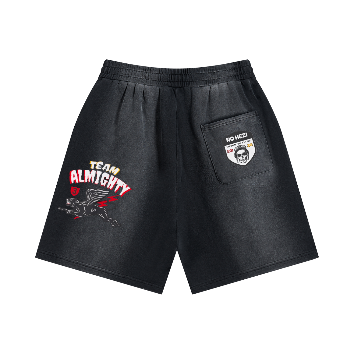 TEAM ALMIGHTY X NO HEZI Sun Faded Shorts