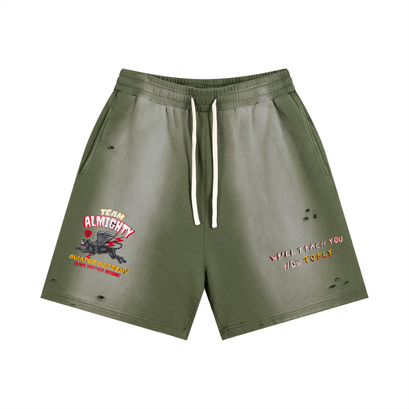 TEAM ALMIGHTY X NO HEZI Sun Faded Shorts