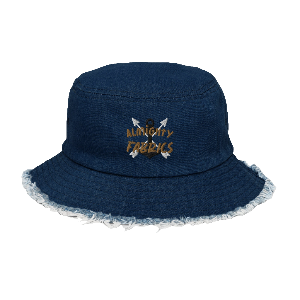 Captain Almighty's Celebratory Embroidered Distressed Denim Bucket Hat