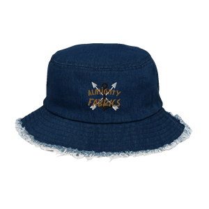 Captain Almighty's Celebratory Embroidered Distressed Denim Bucket Hat
