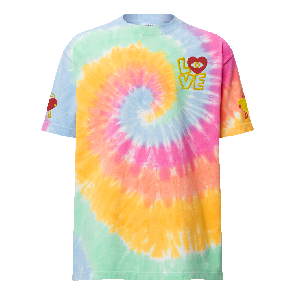 'Abstract Love' Embroidered Tie-Dye T-Shirt