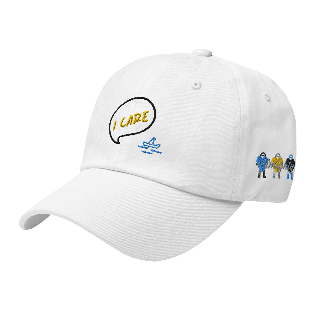 'I Care' Embroidered BaseBall Cap (White)
