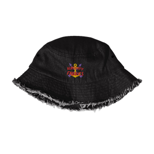 Captain Almighty's Embroidered Distressed Denim Bucket Hat