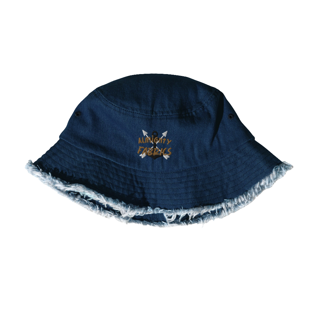 Captain Almighty's Celebratory Embroidered Distressed Denim Bucket Hat