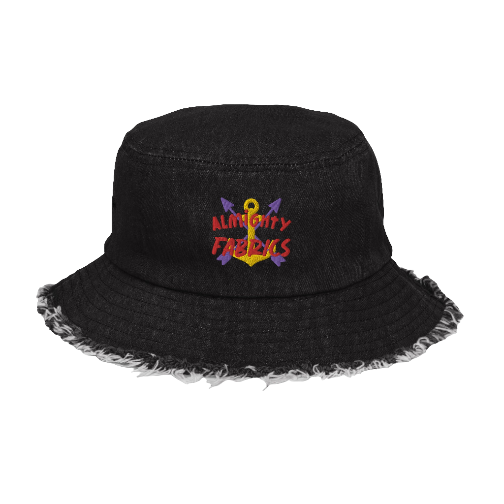 Captain Almighty's Embroidered Distressed Denim Bucket Hat