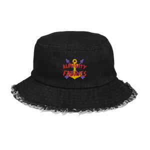 Captain Almighty's Embroidered Distressed Denim Bucket Hat