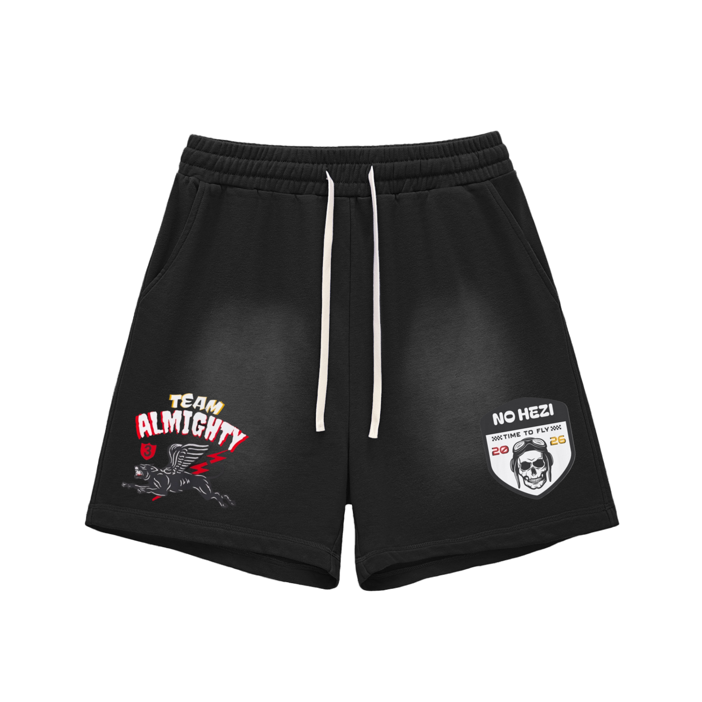 TEAM ALMIGHTY X NO HEZI Sun Faded Shorts